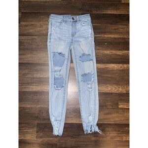 American Eagle Womens Hi Rise Jegging Crop Distress Jeans Size 0 Regular Stretch
